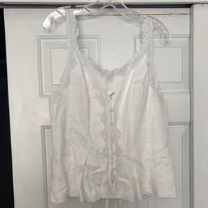 Reformation White Linen and Lace Detail Top